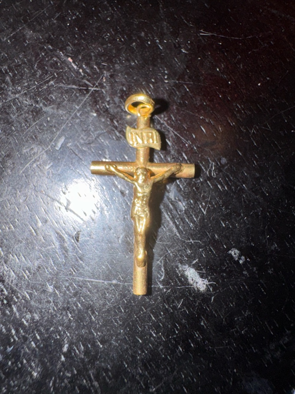14k acid test Crucifix Pendant